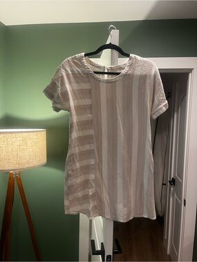 Altar'd State Beige and Cream Striped Short-Sleeve Tunic